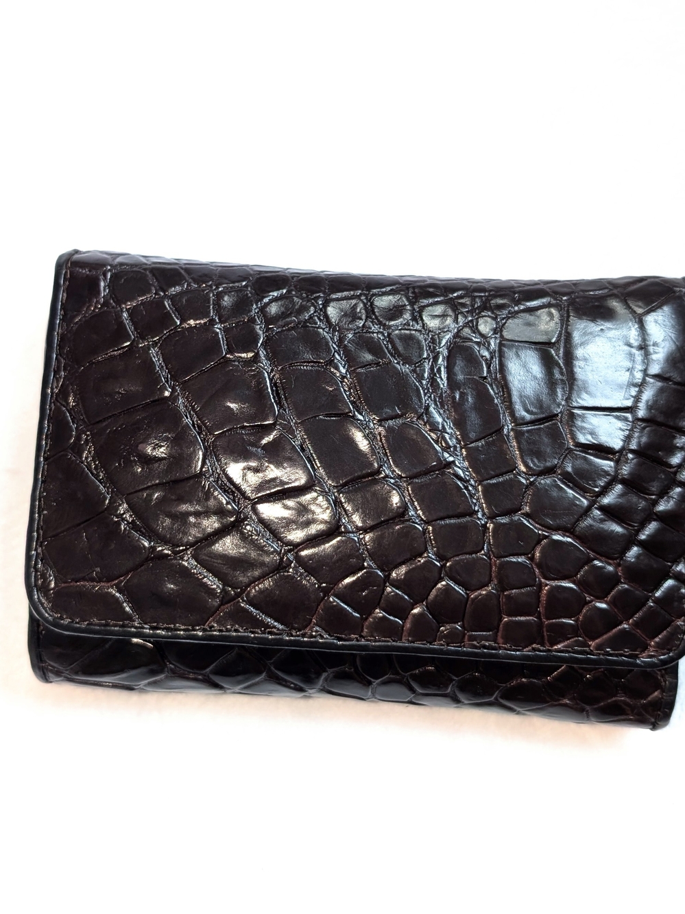 Vintage Genuine Crocodile Leather Wallet Crocodile Brand Brown Trifold